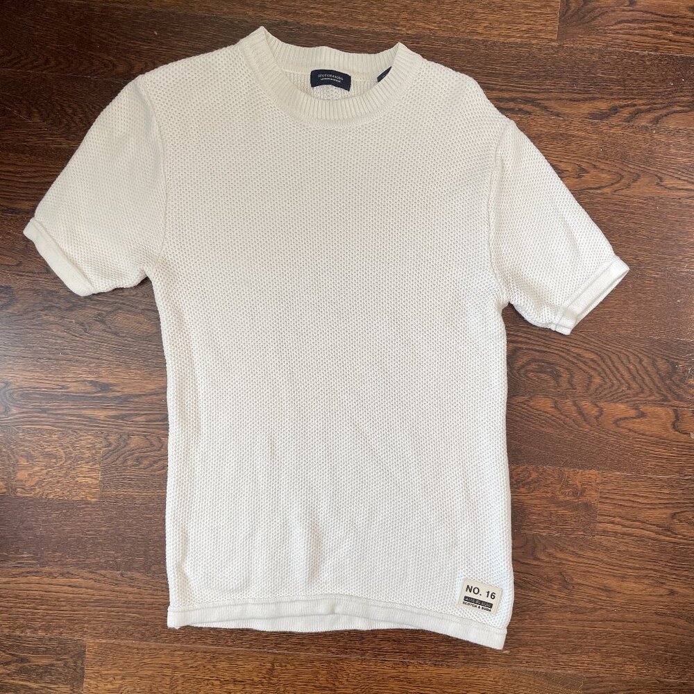 Scotch & Soda Men's White Knit No. 16 AMS Blauw Tshirt-Medium